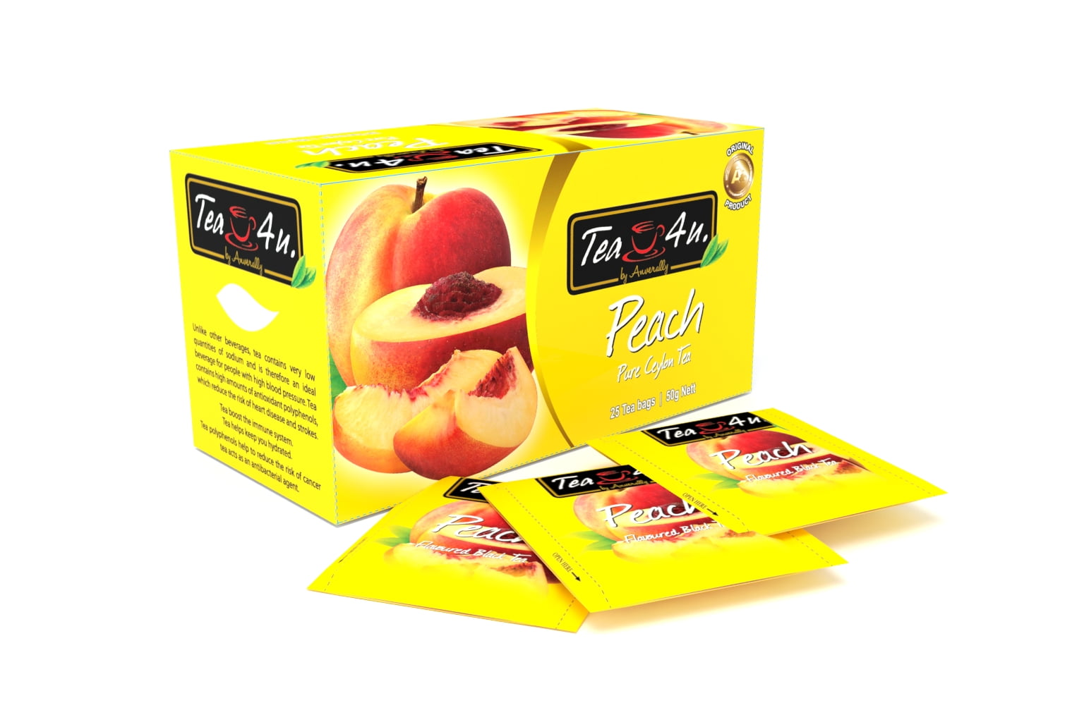Tea4U Peach Black Tea, Ceylon tea, box of 25 teabags