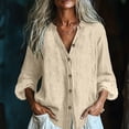 thumbnail image 2 of CHGBMOK Linen Tops for Women Casual Button Up V Neck Long Sleeve Gauze Shirt Loose Lightweight Blouses, 2 of 7