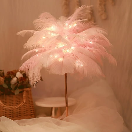 

Beautiful Feather Decorative Night Light LED Copper String Light Remote Control Night Light Beautiful For Home Bedroom Decor Beautiful Feather Decorative Warm White Light Rose Gold Base Pink Feather