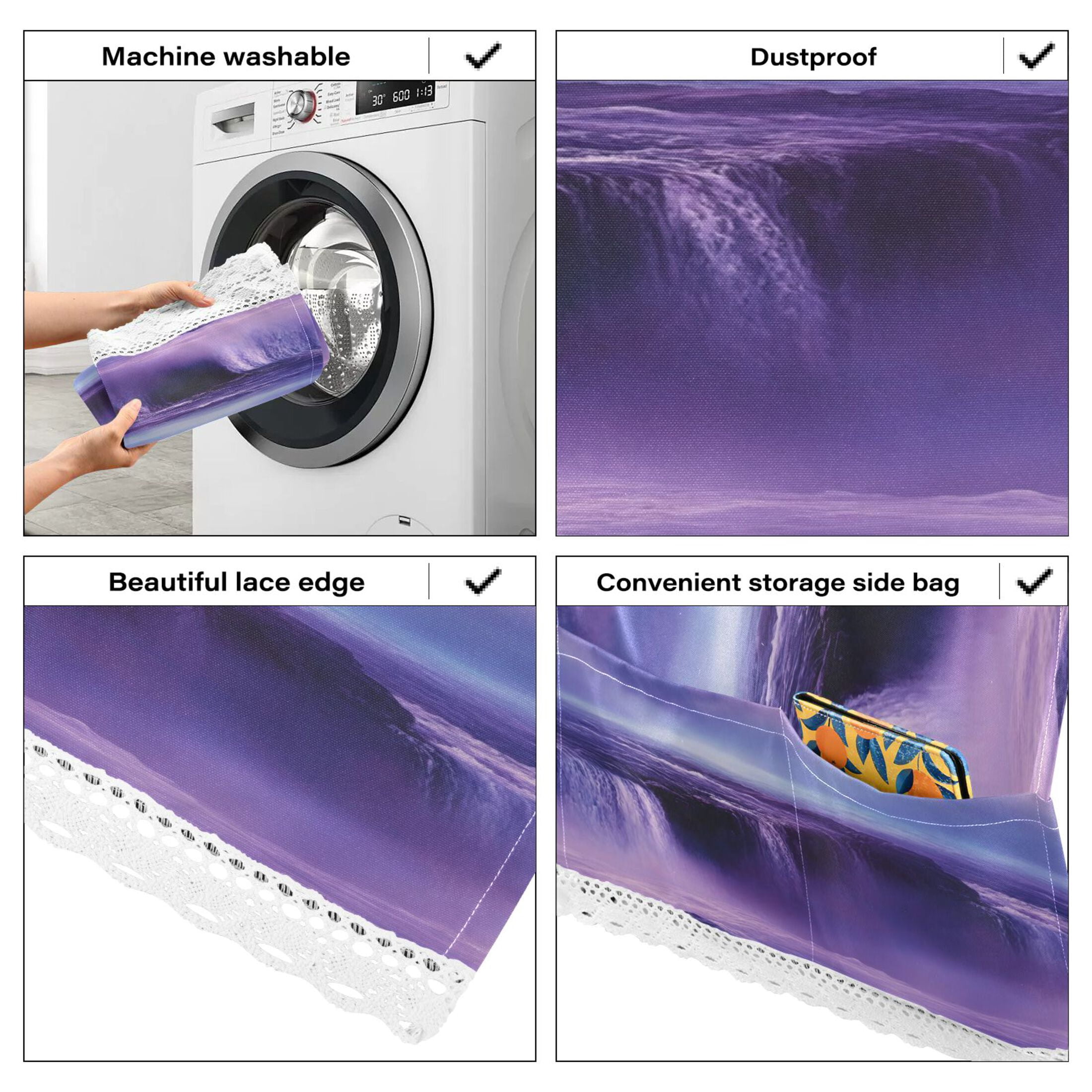 Dustproof Washing Machine Cloth Washer and Dryer Top Covers, Fridge Dust Cover, With Storage BagsThe Purple Water