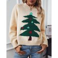 thumbnail image 2 of Womens Sweaters Crew Neck Pullover Festive Christmas Tree Sweaters for Womens Cozy Cream Knit with Colorful Christmas Tree Design, 2 of 7