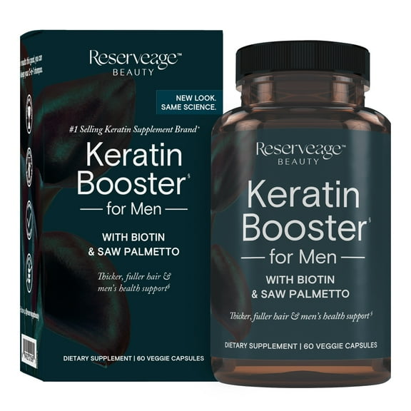 Reserveage Beauty, Keratin Hair Booster for Men, Keratin Hair Supplement for Hair Thickness, Supports Hair Growth with Biotin, 60 Capsules (30 Servings)
