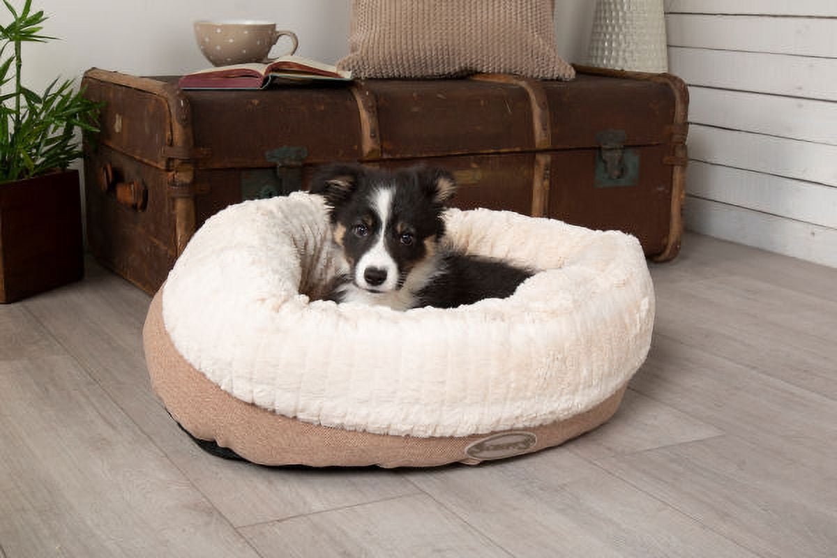 Scruffs® Ellen Donut Pet Bed, Textured Faux Fur and Tweed Design, Machine Washable with Non-Slip Base (XL) - Tan