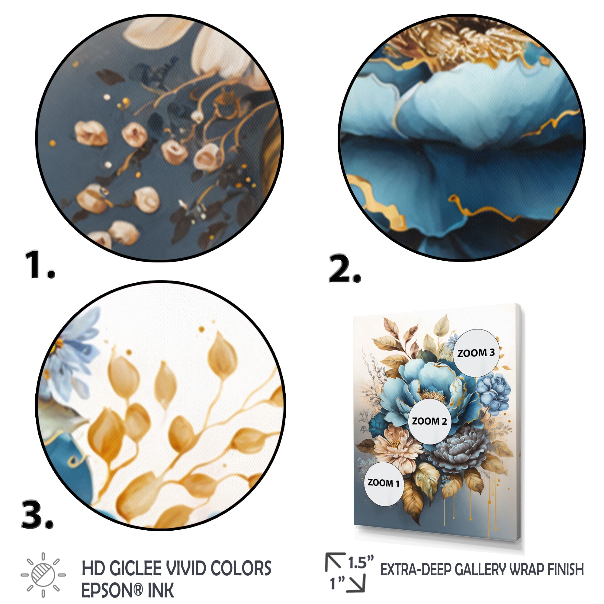 Designart Blue And Gold Mixed Floral Bouquet IV Canvas Wall Art