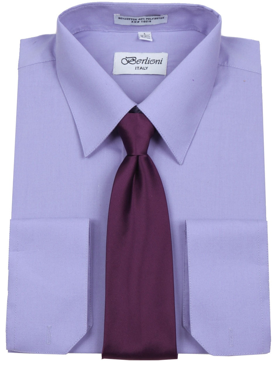 Lavender Solid Mens Dress Shirt and Tie 