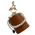 thumbnail image 2 of Bolso de hombro de piel sintética marrón para citas elegantes, bolso estilo cubo con cadena de perlas estilo retro chic en tamaño único, 2 of 8