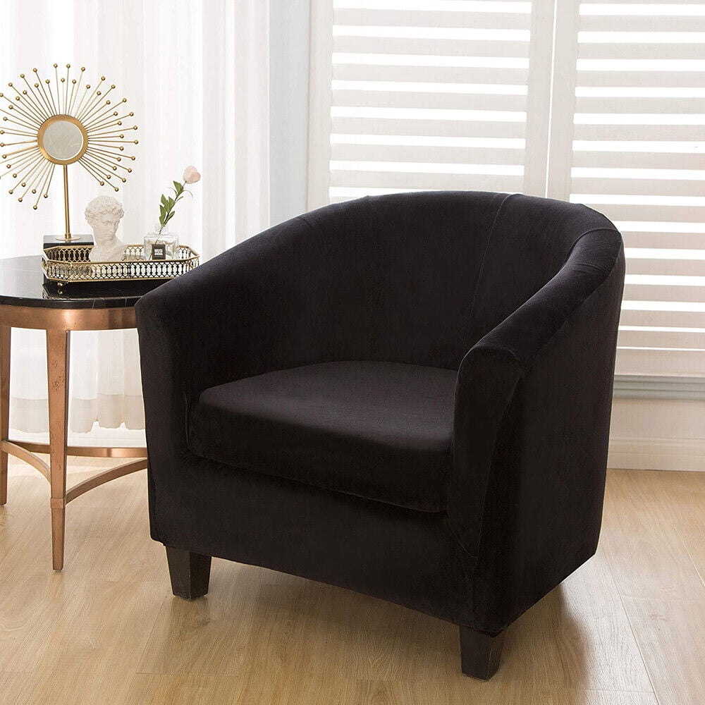 JIAN YA NA Stretch Velvet Club Chair Cover Tub Chair Covers Armchair Sofa Slipcover Furniture Protector for Living Room 2 Pcs/Set（Black）