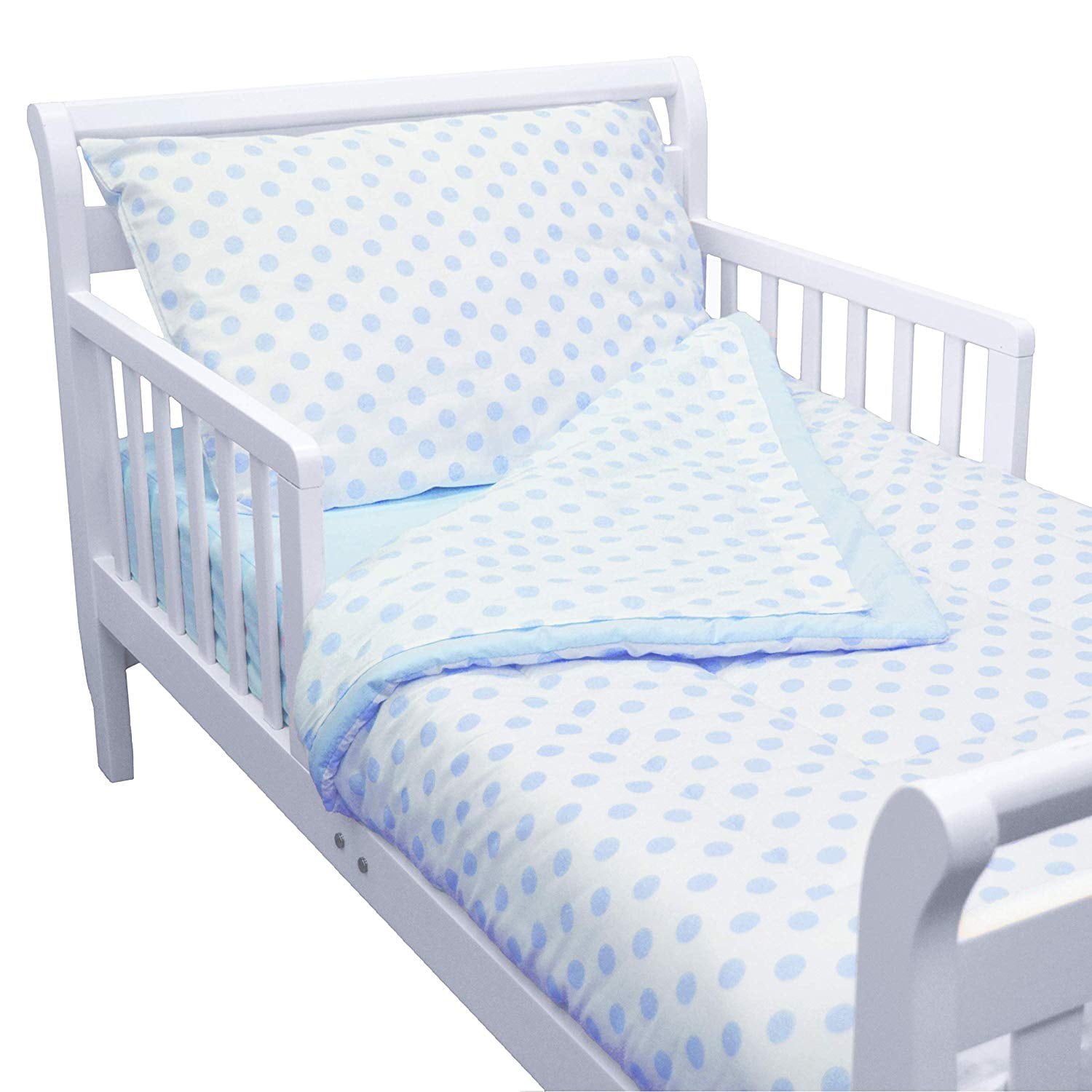100 Cotton Percale 4piece Toddler Bedding Set, Blue Dot, for Boys and