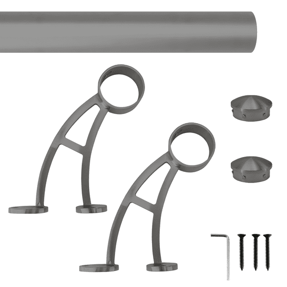 Wall Bar Mount Foot Rail Kit, Dark Gray Finish Stainless Steel Tubing w/Internal Connector, Bar Foot Rail Brackets, Tapered End Cap, 3 ft = 36 in x 1