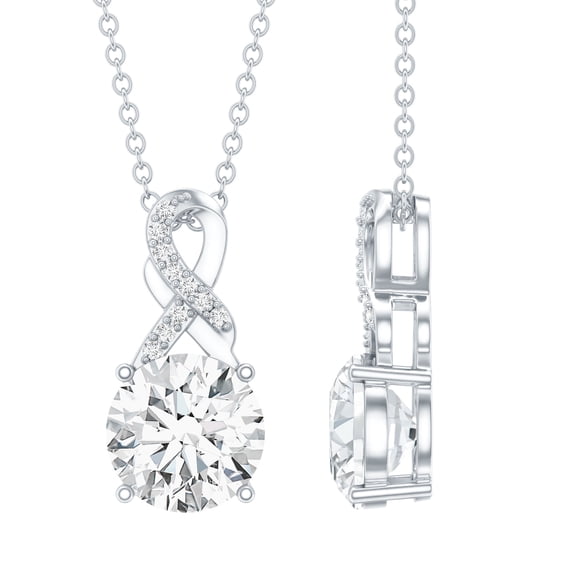 Rosec Jewels Lab Grown Diamond Solitaire Pendant - 8 mm Round - Infinity Necklace - EF-VS Grade, 925 Sterling Silver