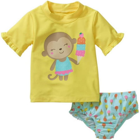 Baby Toddler Girls' 2 Piece Short Sleeve Rash Guard Swim Set