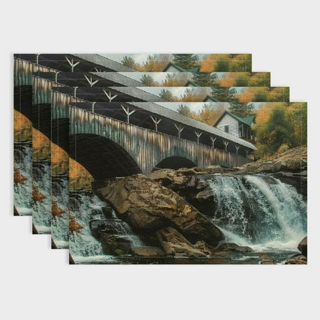 

Shiartex 4pcs Waterfall Dining Table Placemats Linen Cloth Indoor Outdoor for Birthday Parties Christmas Restaurants Buffets 18x12in
