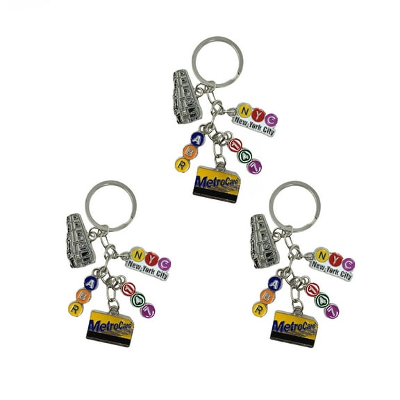 3 Pack Metal New York City Subway Key Chain 5 Charms, NYC Keychain Souvenir