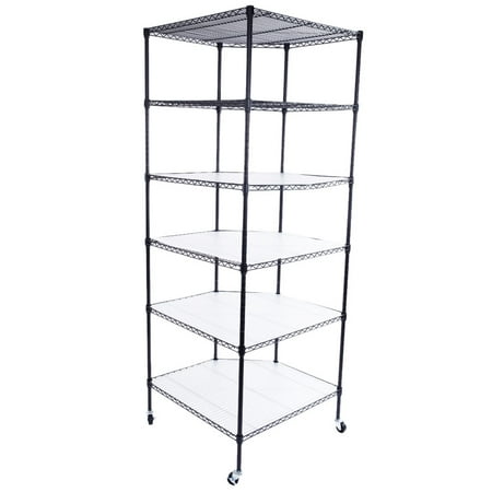 

Carevas 6-Layer Coated Polygonal Corner Shelf with 2 Wheels 680*680*1800 Black