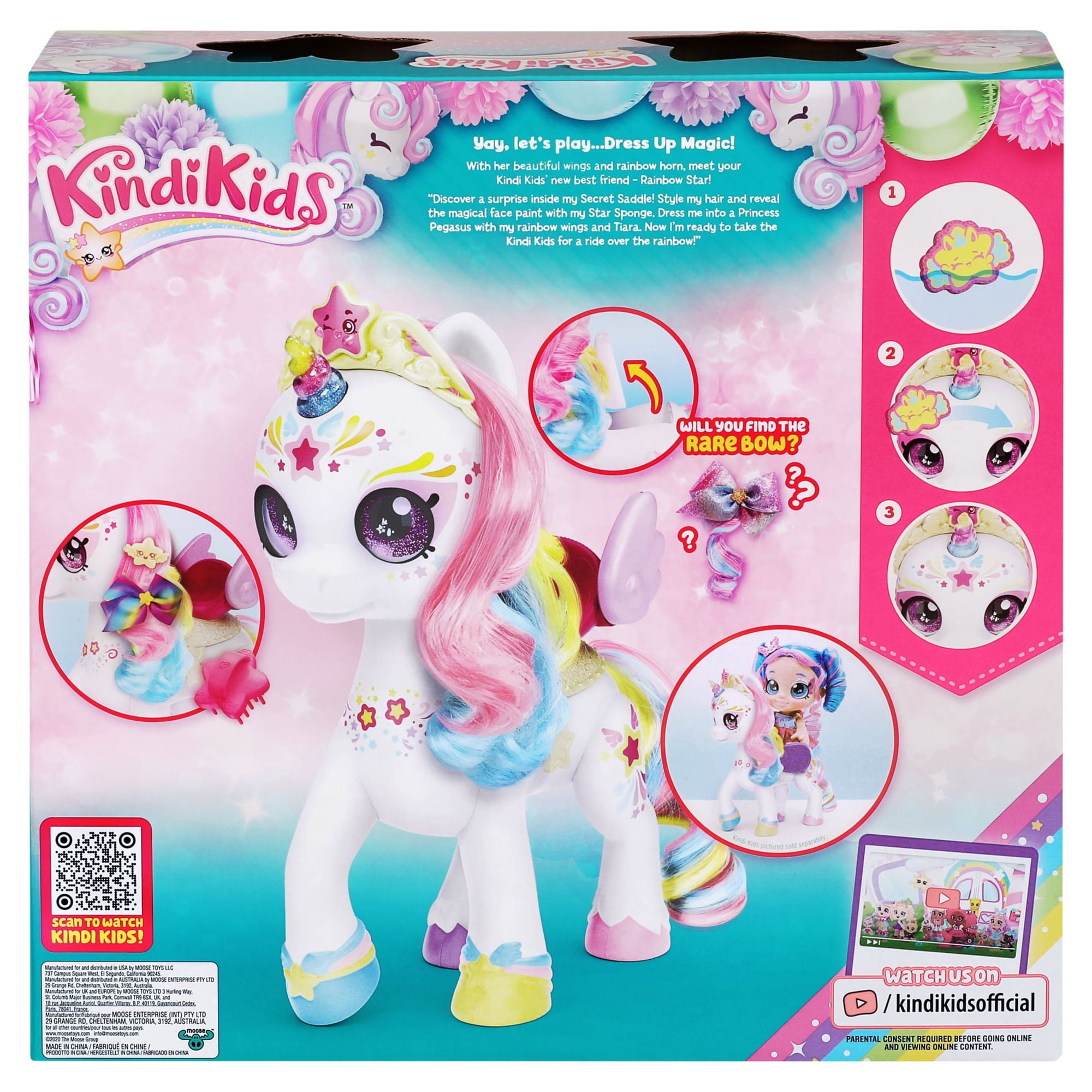 Kindi Kids, Dress up Magic Secret Saddle Rainbow Unicorn with Face Paint  Reveal, Ages 3+