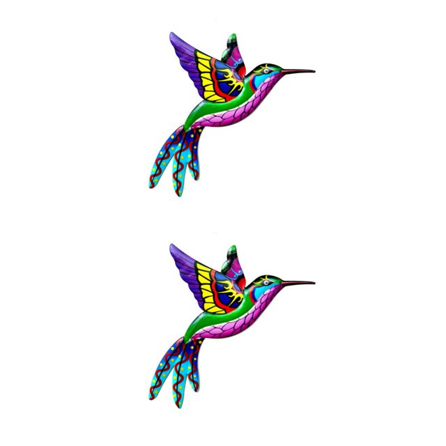 Matsuzay Colibrí de hierro para colgar en la oficina, decoración del hogar, arte, pájaros, jardín interior Rosa 2Conjunto