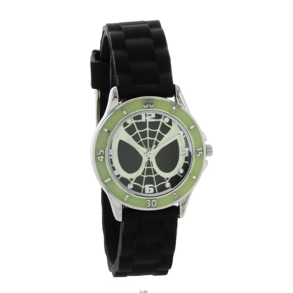 Marvel #SPD3413 Glow-in-The-Dark Spider-Man Watch with Black Silicone Band