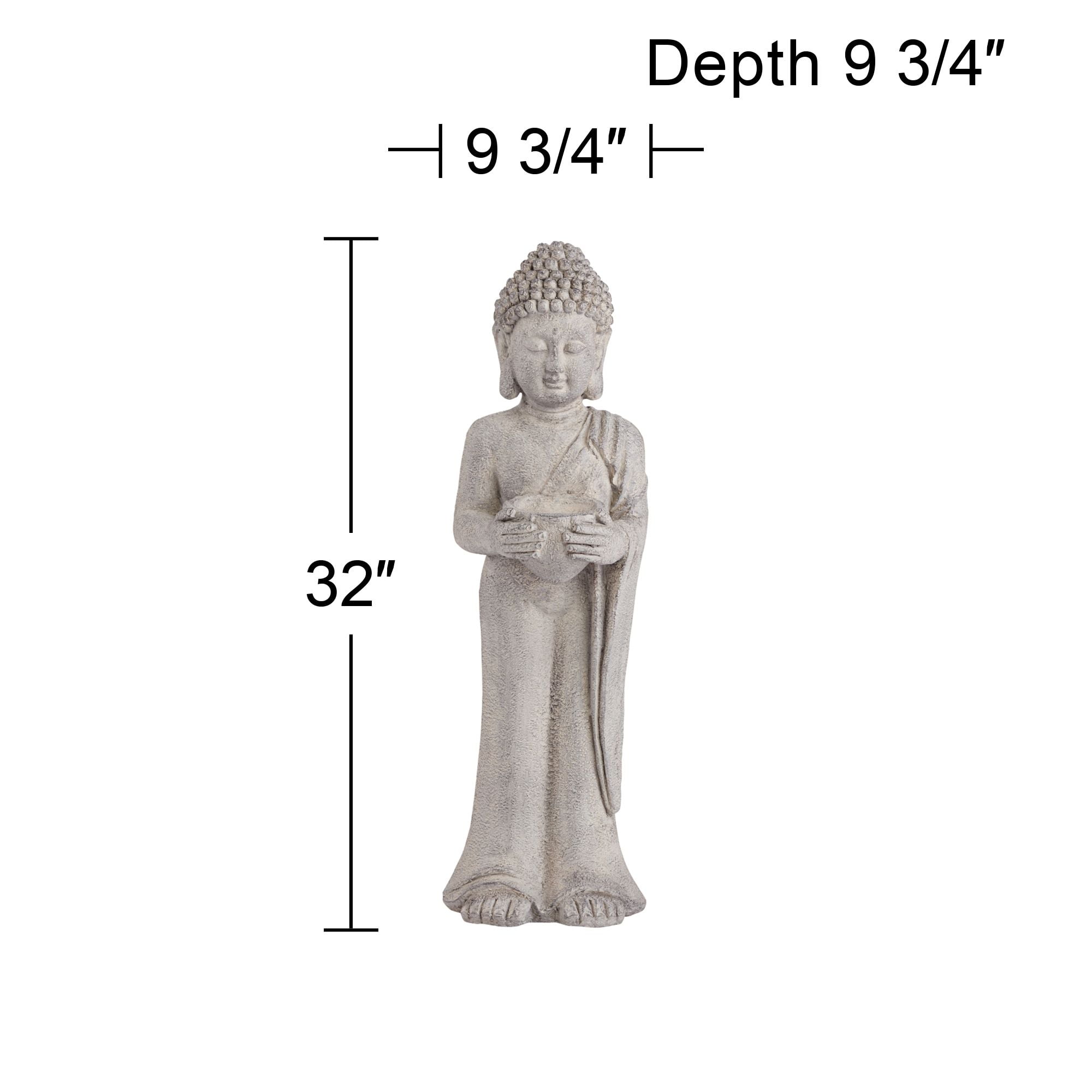 John Timberland Standing Buddha Statue Sculpture Zen Asian Garden Decor Indoor Outdoor Front Porch Patio Gray Faux Stone 32" Tall