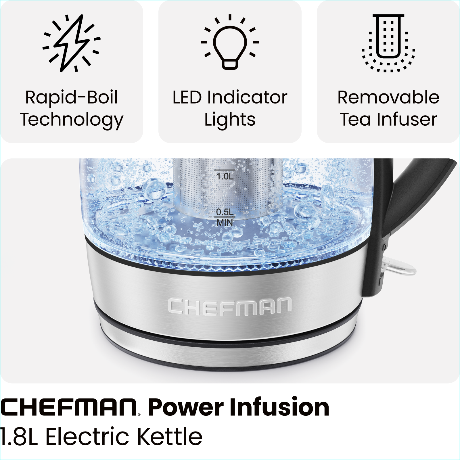 Chefman Fast Boiling 1.8L Electric Glass Kettle photo 5