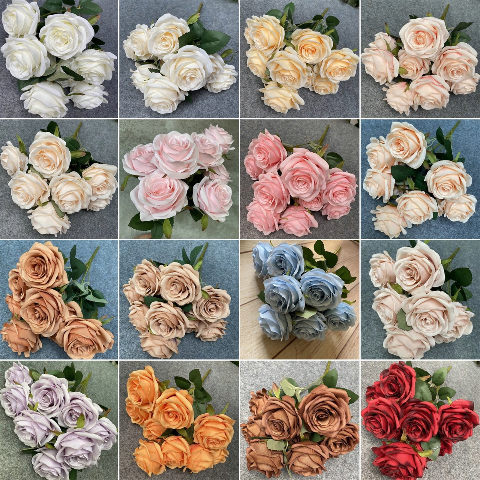 FXMLRLK Artificial Roses Flowers, 9 Heads Realistic Long Stem Fake Roses Faux Silk Flowers for DIY Bouquets Wedding Centerpieces Arrangements Home Party Decor, 1-White