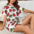 thumbnail image 4 of "Wukai Hand Drawn Strawberry Women's Pajama Set - Short-Sleeve Top and Shorts with Elastic Waistband and Pockets for Loungewear, Yoga, and Casual Wear-Medium, 4 of 8