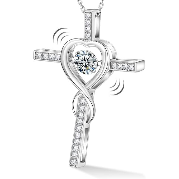 2ct Round Cut Twisted Heart Cross Moissanite Women's Pendant Necklace 14k White Gold Plated 925 Silver