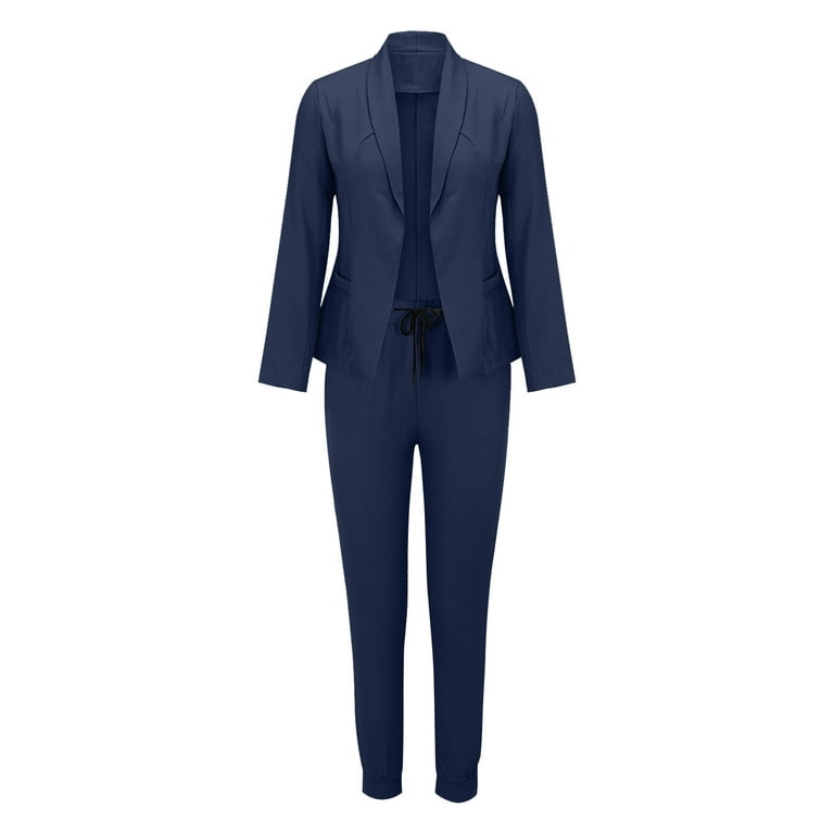 OL Black Navy Blue Pants Suit Jackets Trousers Set Women Work Wear