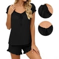 thumbnail image 6 of Short Sets for Women Summer Ruffle Pajamas Outfits 2 Piece Comfy Drawstring Scoop Neck Tops Shorts Sleepwear Clothes, 6 of 7