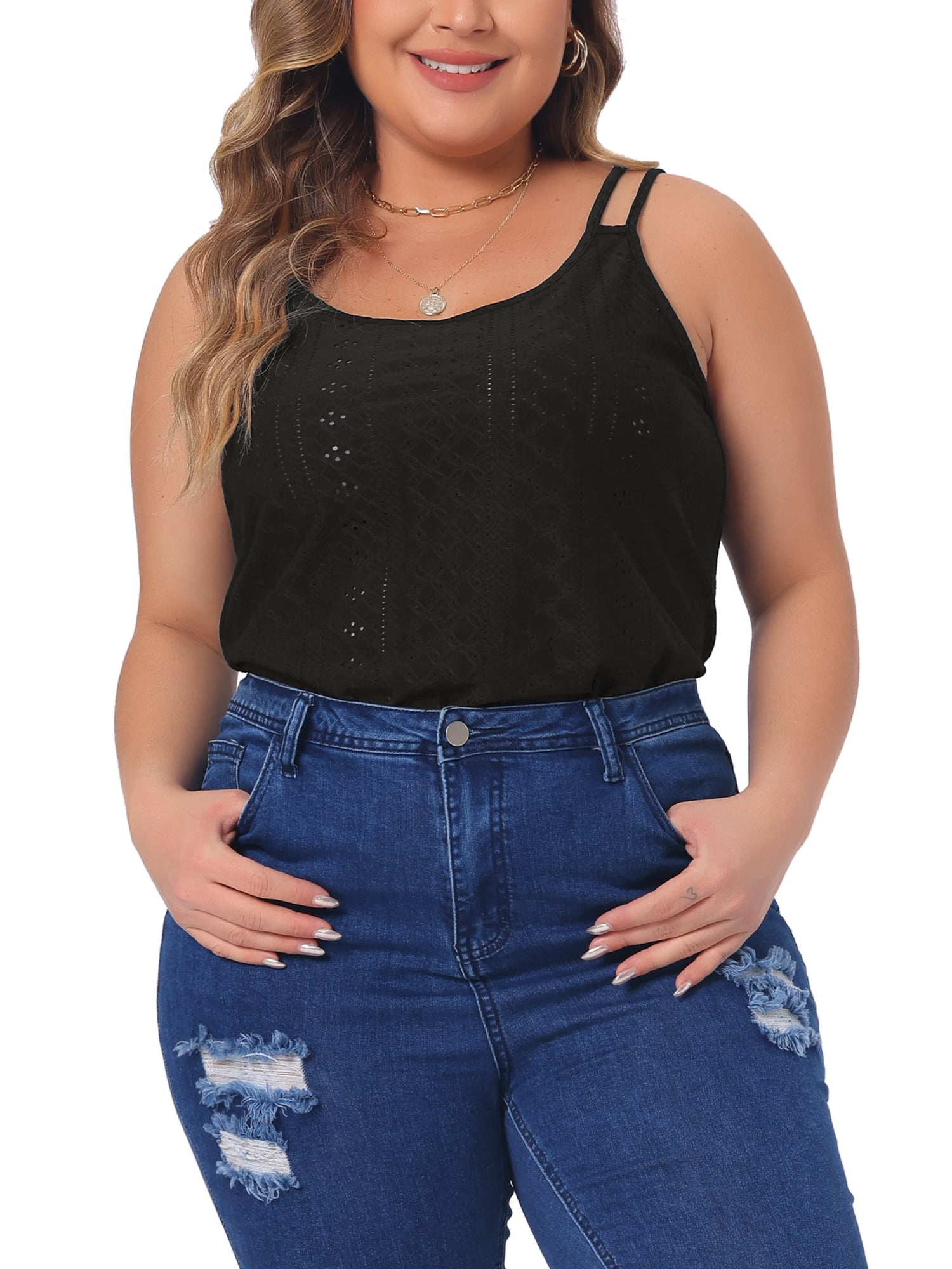 DARING DIVA Women's Plus Tank Tops Sleeveless Spaghetti Strap Loose Fit 3X Black