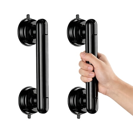 Upgraded 2-Pack Grab Bars for Shower Bathroom Wall, Heavy-Duty Suction Grab Bars Shower Handle Safety for Elderly Seniors Handicap, No Drilling Tool-Free, Easy Removal and Reusable (Black)