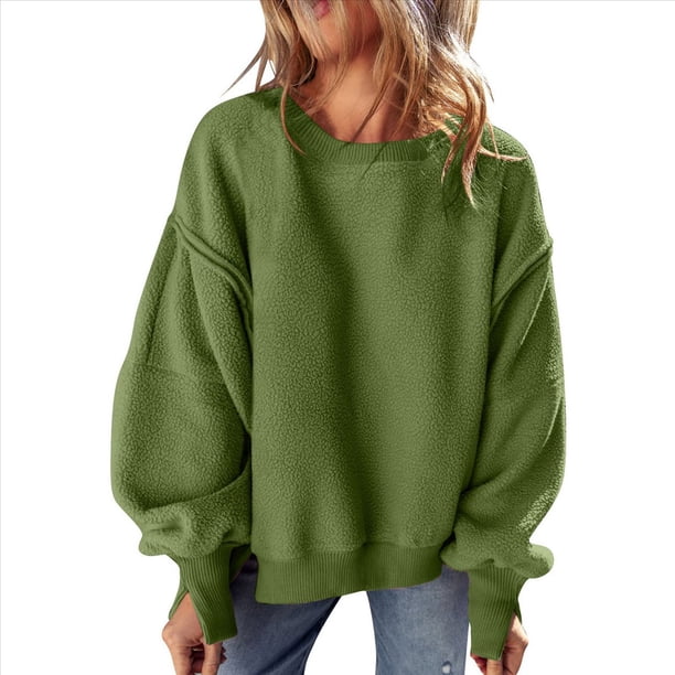 Suéter de Cuello Redondo para Mujer, Holgado, de Lana de Cordero, Informal, Versátil, de Larga, para Otoño e Invierno. Verde M