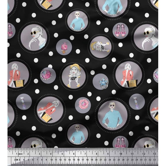 Soimoi Black Cotton Voile Fabric Dot,Women & Accessories Fashion Printed Fabric 1 Yard 42 Inch Wide
