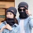 thumbnail image 4 of Gorro de punto para hombre y mujer, gorro grueso y cálido, holgado de terciopelo con bufanda, máscara de esquí de marca, invierno, 2022, 4 of 4