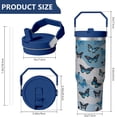 thumbnail image 4 of 30 Oz Tumbler Blue Color Block Sequin Butterfly Tumbler with Lid and Straw, Birthday Gift Cup for Friend Women Men Coffee Travel Mug Thanksgiving Day Halloween Christmas Gift Water Bottle, 4 of 7