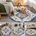 thumbnail image 6 of Round Area Rug 4ft, Navy Blue Yellow Non-slip Area Rugs for Living Room/Bedroom/Bathroom/Kitchen, Boho Southwestern Ethnic Mexican Flowers Washable Throw Floor Mat Indoor Outdoor Entrance Doormat, 6 of 9