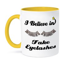 3dRose, I Believe In Fake Eyelashes, 15oz Two-Tone Yellow Mug