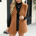 thumbnail image 4 of Stichou Womens Oversized Faux Fur Vests Sleeveless Open Front Cardigan Fuzzy Jacket Coat Outerwear 2025 Fall Winter Camel S, 4 of 6