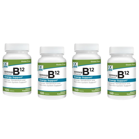 Quality Choice 500mcg Vitamin B12 Energy Support Tablets, 100 Count - Pack of 4
