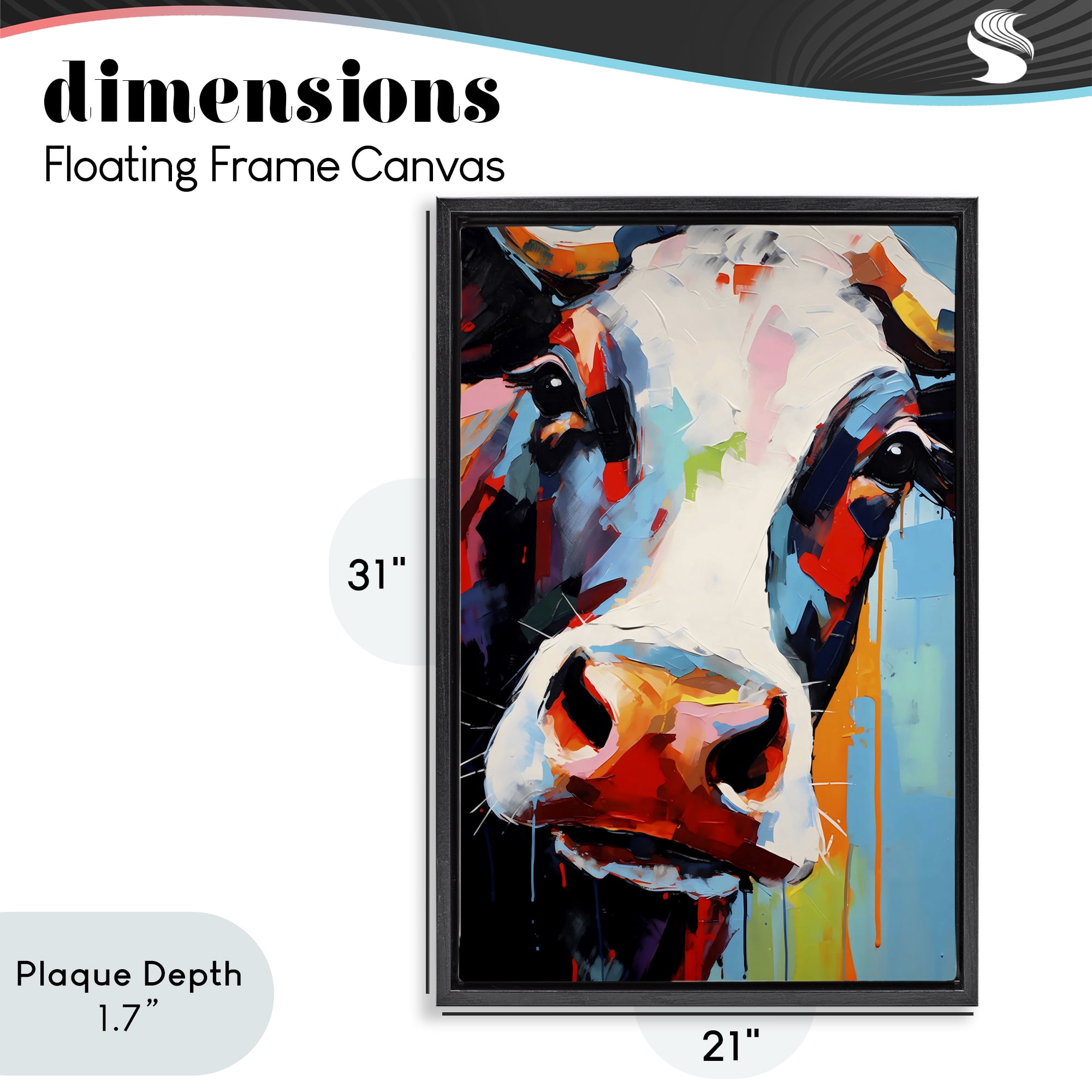 Stupell Industries Cow Of Many Colors Black Framed Floater Canvas Wall Art, design by Creative Studio