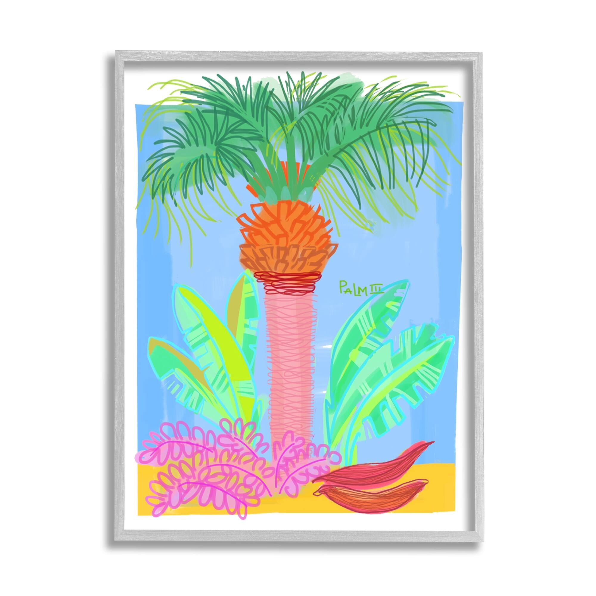 Stupell Industries Tropical Palm Tree Botanicals Summer Beach Day Graphic Art Gray Framed Art Print Wall Art, Design by unknown
