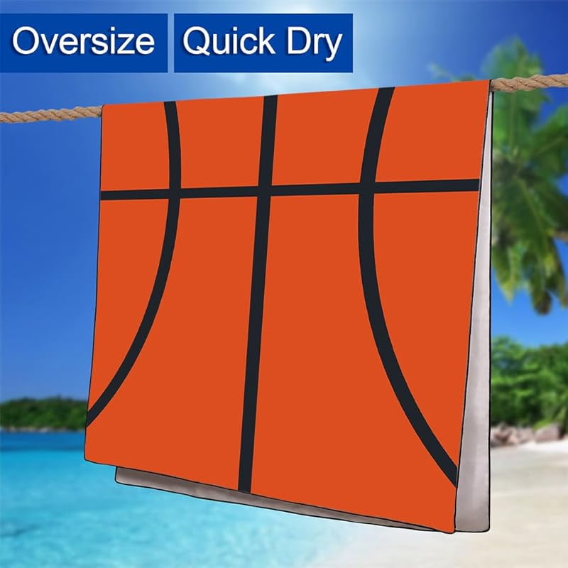Basketball Printed Beach Towel Oversized 71x36IN Quick Dry Sand-Free Bath Towels for Swim Pool Camping Travel