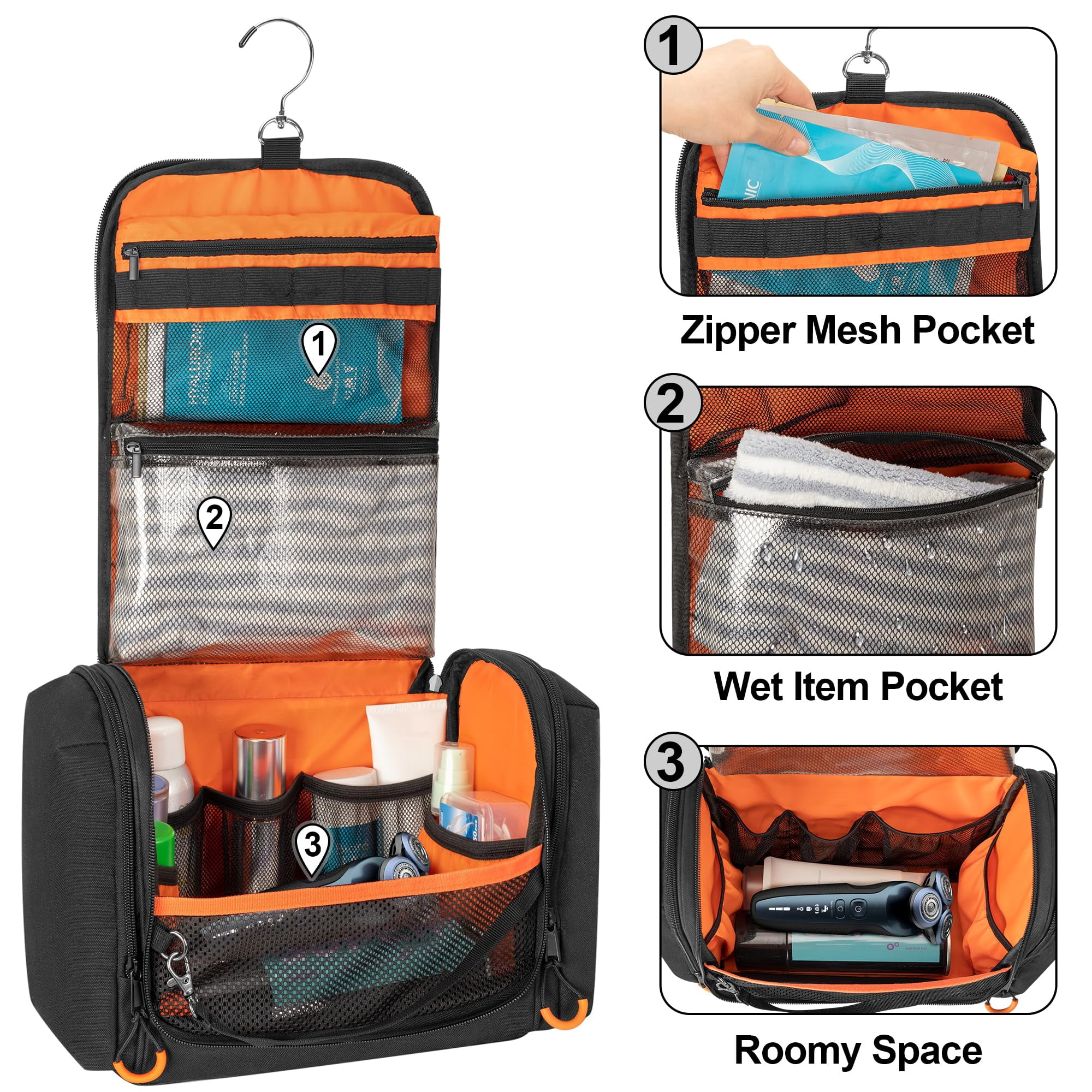 Toiletry Travel Bag For Men  Hanging Dopp Kit Hygiene Shower Organizer With Hook Toiletries And Shaving Care Black (empty Bag)