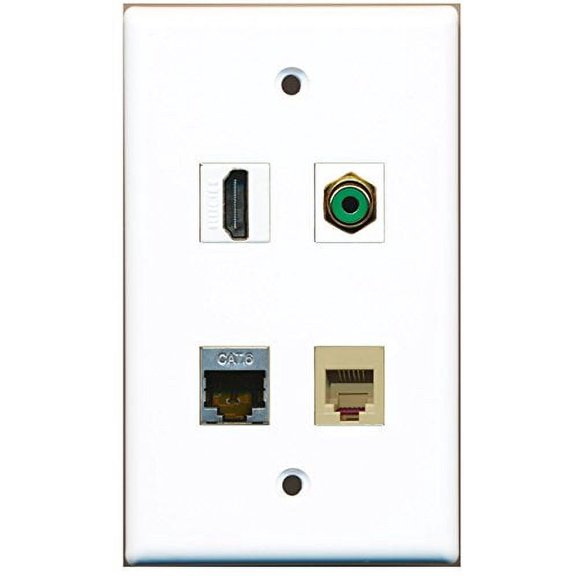 RiteAV - 1 Port HDMI 1 Port RCA Green 1 Port Phone RJ11 RJ12 Beige 1 Port Shielded Cat6 Ethernet Wall Plate