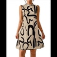 thumbnail image 3 of Vestido Mini de Cuello Alto para Mujer, Moderno, con Estampado Geométrico, Sin Mangas, Holgado e Informal. Caqui XL, 3 of 8