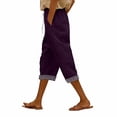 thumbnail image 4 of KDFJPTH Women's Striped Capri Pants Elastic Drawstring Waist Casual Everyday Trousers with Rolled Hem Dark Purple S, 4 of 7