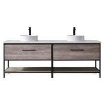 Vinnova Murica 84" White Top and Vessel Sink Double Vanity Mexican Oak No Mirror