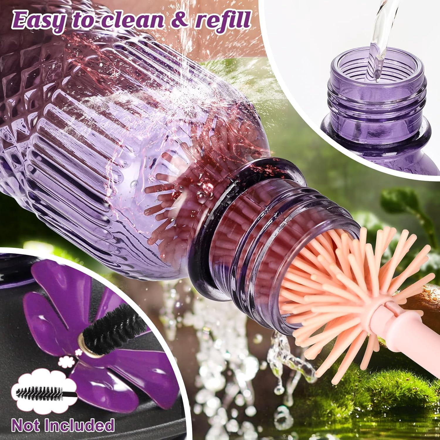 Glass Hummingbird Feeder 16 oz Hanging Outdoor Feeder with Bee-Proof Ports, Ant Moat, Leakproof, Easy to Clean & Refill, 360° Perch, Purple