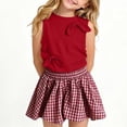 thumbnail image 3 of SGFCWSX Girls 2 Piece Outfits Sleeveless Bow Knot Tank Tops Plaid Skort Summer Casual Clothes Set Red Size 3T, 3 of 8