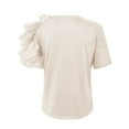 thumbnail image 1 of Women T Shirt Solid Color Fashion Ruffles Short Sleeve Versatile Crewneck Shirt In Stock Oversized Tshirts Beige L, 1 of 4