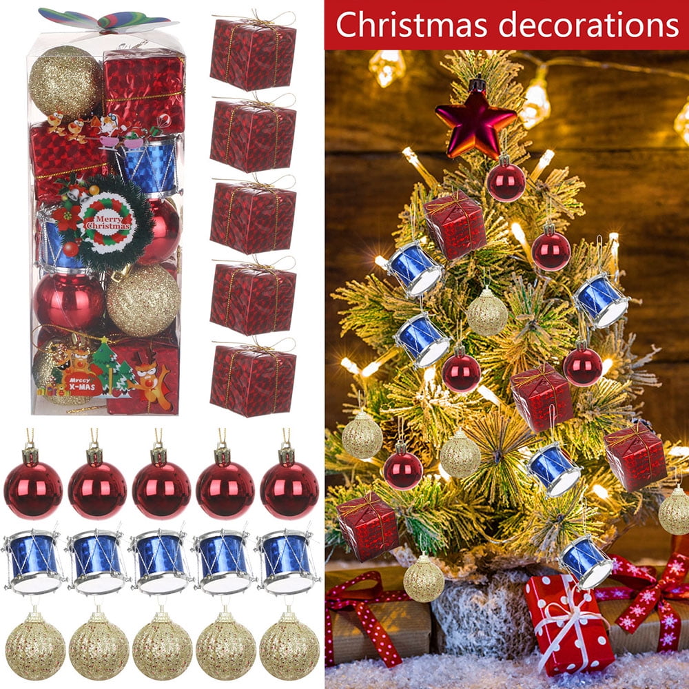 20pcs Mini Gift Box Christmas Tree Ornaments Balls Decorative Pendant Pine Cone